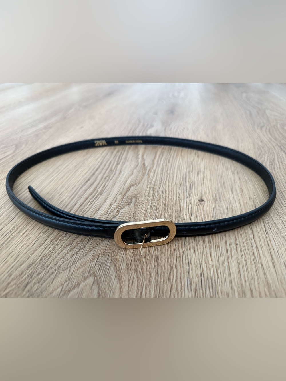 Zara Black leather thin belt size 80